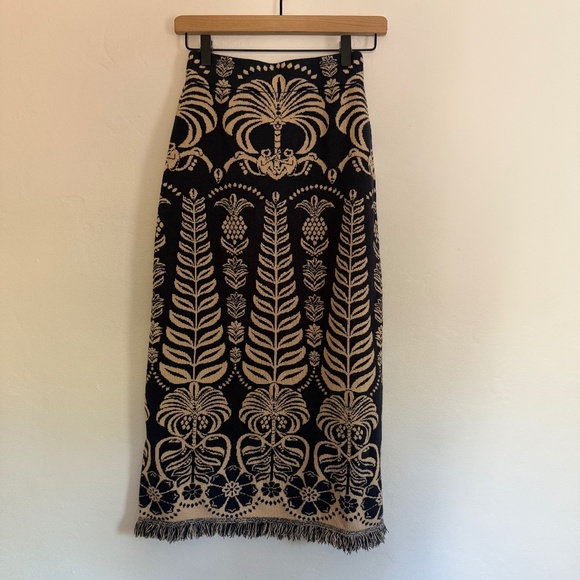 Farm Rio Ainika Tropical Splendor Knit Fringe Midi Skirt - Picture 6 of 9